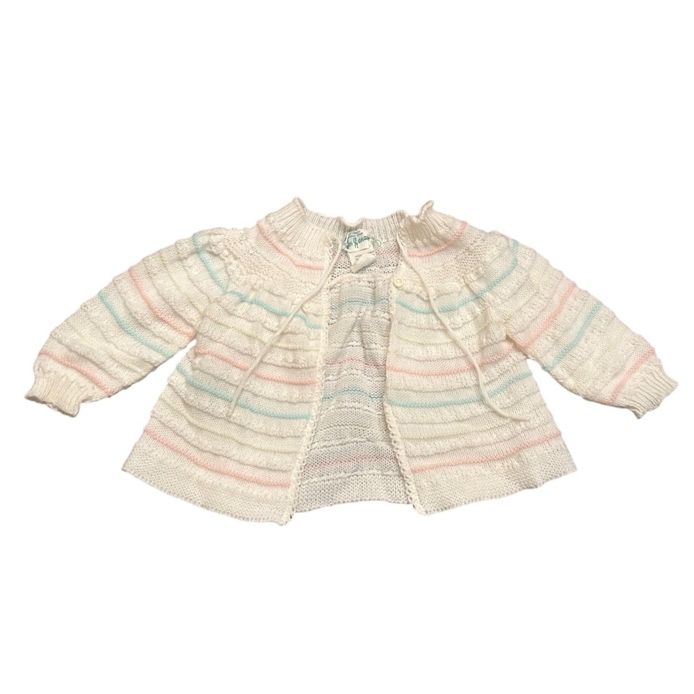 Vintage John Wanamaker Cardigan Made In Italy Baby Striped Knit Cottagecore Cute